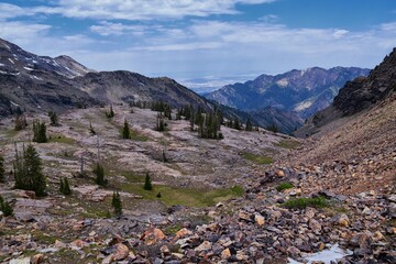 Wall Mural - Rocky Mountains Sundial Peak at Lake Blanche hiking trail vista views in summer Wasatch Front, Big Cottonwood Canyon, Salt Lake City, Utah. United States. USA