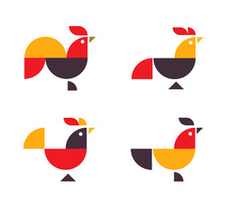 Wall Mural - Abstract geometrical chicken rooster logo collection  vector illustration
