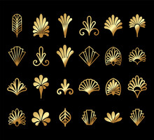 Beautiful Set Of Art Deco, Gatsby Palmette Ornates From 1920s Fashion And Design Trends Vector