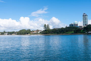 Sticker - Buildings of Takapuna over bay from wharf