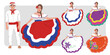 Costa Rica's Traditional Dress, Traditional Clothing, Traje tipico de Costa Rica, Hispanic Traditional Dress - Vectors (Editable EPS)