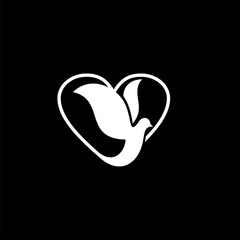 Dove and heart logo or icon design concept