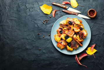 Wall Mural - Stewed meat with apples.