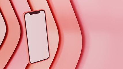 Smartphones with mock-up screen flying on pink abstract background, 3D rendering