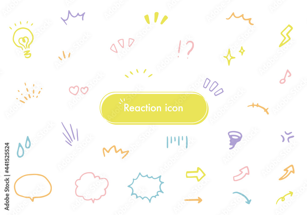 手書きのおしゃれでカラフルなリアクションアイコンのベクターイラストセット 気づく 発見 注目 驚く 太陽 Wall Mural ほにょじま