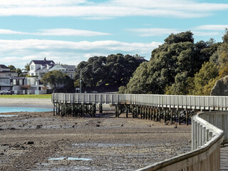 Wall Mural - View of Bucklands Beach to Half Moon Bay Marina wooden pathway