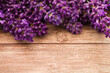 Close up of fresh blossoming lavender on rustic wooden background, with copy space