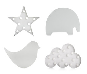 Sticker - Set with different cute child's night lamps on white background