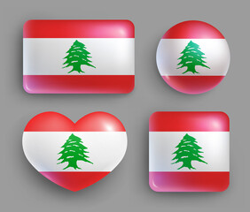 Wall Mural - set of glossy buttons with lebanon country flag. middle east country national flag, shiny geometric 