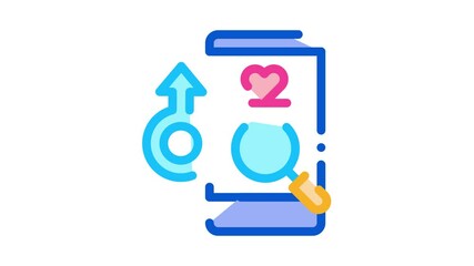 Sticker - Male Love Search Icon Animation. color Male Love Search animated icon on white background