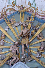 Baptism of the Lord Statue on the altar of Saint John Nepomuk at the Church of Our Lady of Jerusalem at Trski Vrh in Krapina, Croatia