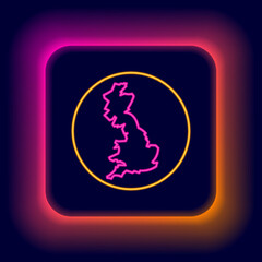 Canvas Print - Glowing neon line England map icon isolated on black background. Colorful outline concept. Vector