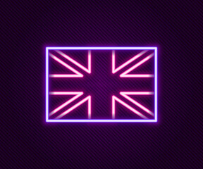 Poster - Glowing neon line Flag of Great Britain icon isolated on black background. UK flag sign. Official United Kingdom flag. British symbol. Colorful outline concept. Vector