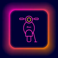 Wall Mural - Glowing neon line Scooter icon isolated on black background. Colorful outline concept. Vector