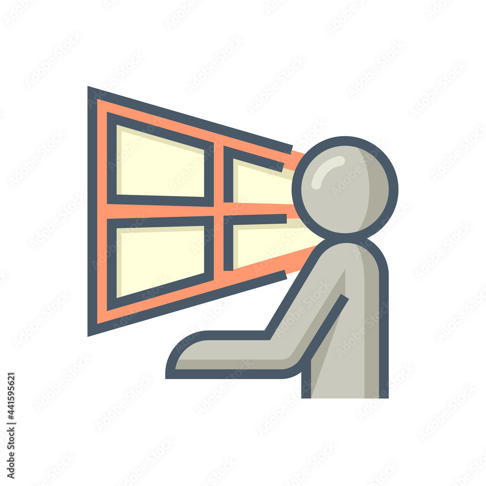 Station Control Computer Icon Operator man and computer vector icon. Consist of monitor screen ...