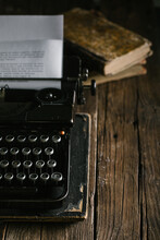 Vintage Typewriter On Wooden Table