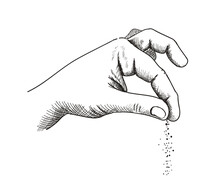 Hand With Salt, Hands Gesture Salting Food Line Art, Vector Cooking Symbol Hand Drawn Sketch Illustration