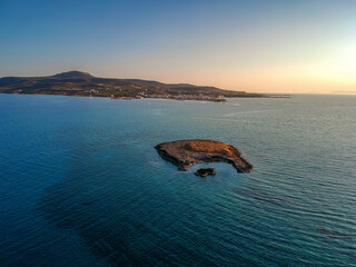 Iconic aerial view over the oldest submerged lost city of Pavlopetri in Laconia, Greece. About 5,000 years old Pavlipetri is the oldest city in the Mediterranean sea