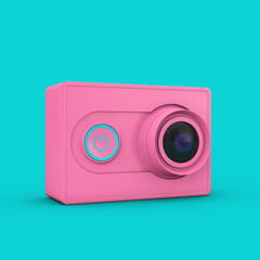 Leinwandbilder - Small Ultra HD Pink Action Camera in Duotone Style. 3d Rendering