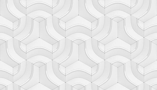 Wall Mural -  - Seamless white geometric pattern. Geometry levels. 3D illustration.