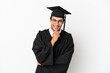 © luismolinero - Young university graduate over isolated white background with glasses and smiling