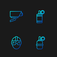 Wall Mural - Set line Hand grenade, Special forces soldier, Security camera and . Gradient color icons. Vector