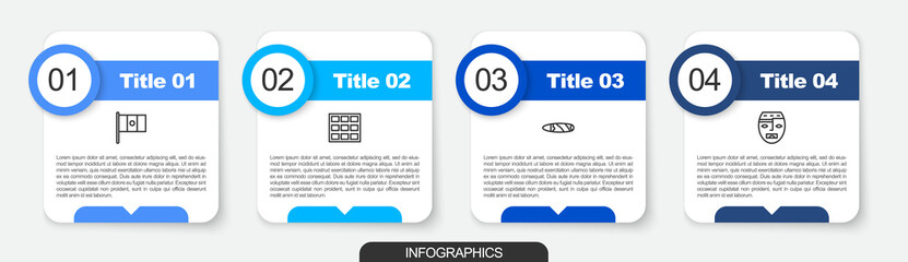 Sticker - Set line Mexico flag, Chocolate bar, Cigar and Aztec mask. Business infographic template. Vector