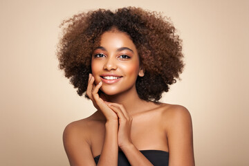 beauty portrait of african american girl with afro hair. beautiful black woman. cosmetics, makeup an