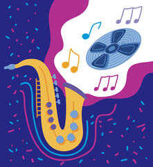 Canvas Print - saxophone with vinyl