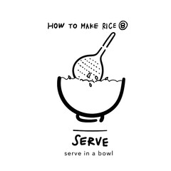 Hand drawn illustration of infographics of how to make rice step 8 in simple drawing 