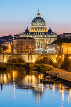 St. Peter's Basilica And Tiber River At Night