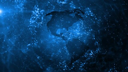 Wall Mural - Abstract Earth planet network with flicker lines dots lights animation. 