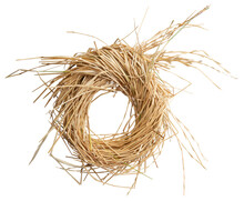 Bird's Nest Isolated On White. Easter Mood. Wreath Or Circle Framel From Dry Grass Isolated On White Background. Autumn Dried Grass Hay
