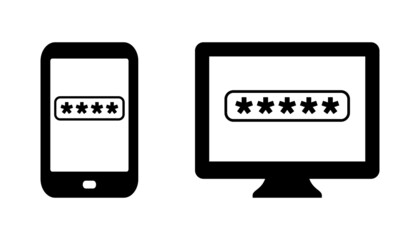 Smartphone and computer monitor screen password vector icon