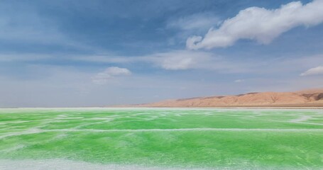 Poster - beautiful salt lake landscape, time lapse, the jade lake against a blue sky, qinghai province, China.