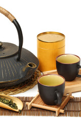 Poster - Closeup of tea set on white background 