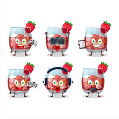 Poster - Glass of sangria cartoon character are playing games with various cute emoticons