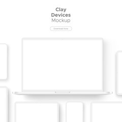 Wall Mural - Clay Responsive Devices Mockup for Display Web-Sites and Apps Design. Vector Illustration