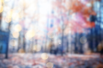 blurred background autumn forest, abstract art sunny autumn park, glow yellow october view