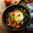 Bulgur with tomato and poached egg
