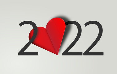 happy new year 2022 with heart on isolated background
