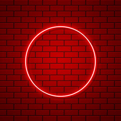 Canvas Print - Illuminated neon circle frame on red brick wall background