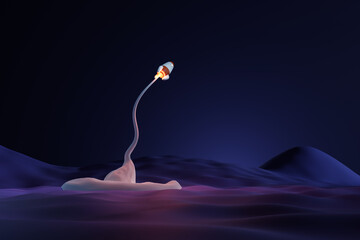 Wall Mural - toon rocket launch from deep space planet. cartoon startup concept. 3d rendering.