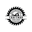 © Roossoo - circular saw blade with vintage iron jack plane/ fore plane woodworking carpentry logo design vector stamp label sticker badge