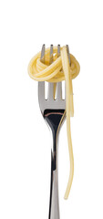 Wall Mural - spaghetti on fork on white background