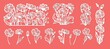 Set of cut flowers. Chamomiles, daisies, poppies, leaves, stems in a bouquet, in a flower bed, single. Theme of nature, bloom, spring, summer, plants. Vector template for plotter laser cutting, cnc.