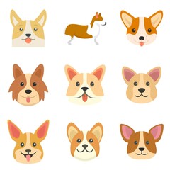 Canvas Print - Corgi dogs icons set flat vector isolated