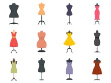 Mannequin Icons Set Flat Vector Isolated
