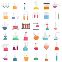 Canvas Print - Chemical laboratory experiment icons set flat vector isolated