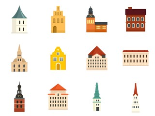 Wall Mural - Riga icons set flat vector isolated